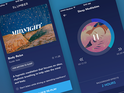 Slumber App alarm dark halo lab meditation mobile sleep ui