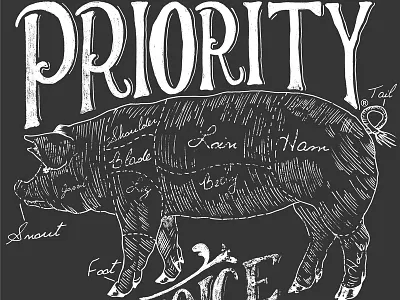 Butcher Board chalk illustration lettering pig priority vintage