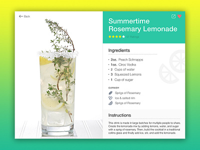 Day 040 - Recipe app dailyui drink green instructions lemonade mixology recipe summer tablet
