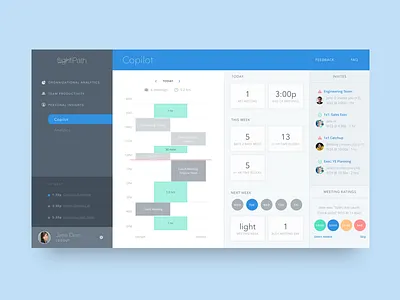 Copilot app attending calendar day invites meeting ratings time week