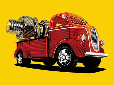 Big Red Truck bolt ford hardware nut retro screen printing truck vintage
