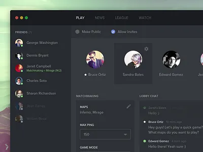 CS:GO Client Design app client cs go dark design desktop flat game mac ui