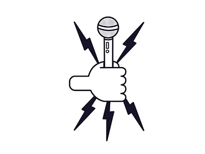 Wired By Hand Logomark alabama audio bolt branding fist hand lightening logo logomark mark microphone