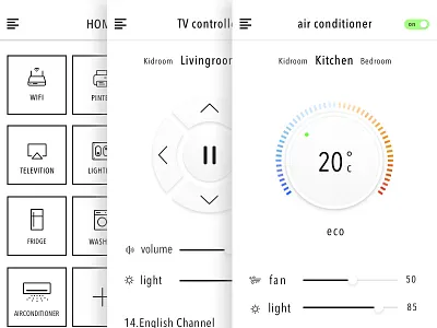 Smart Home Control Center App air conditioner button control center fridge home light room smart smart home tv ui white