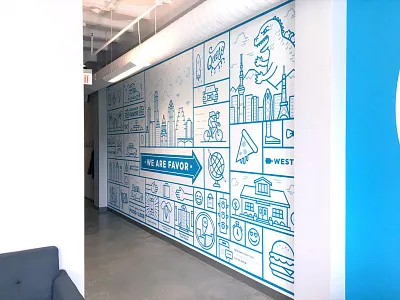 Favor HQ Mural austin branding hand drawn icons illustration lettering line mural paint skyline texas typography