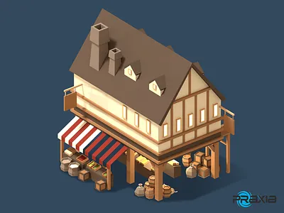 Market building 3d blender game low poly pirate