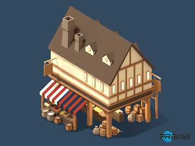 Market building 3d blender game low poly pirate