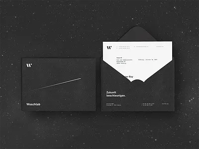 Woschlab Stationary black branding envelope galaxy graphic infinity launching letter significa space stars stationary