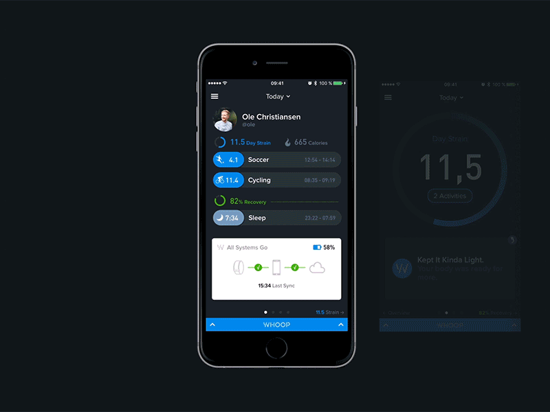 WHOOP App athlete dashboard fitness gif interface sport ui user experience user interface ux wearable