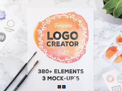 Logo Creator 380+ Elements & Mock-Up`s badge circles collection creator glitter kit label logo logo creator mock up set watercolor