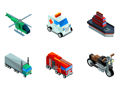 Isometric Icons Transportation Set ambulance car fire truck helicopter icon set icons isometric motorcycle set ship transportation truck