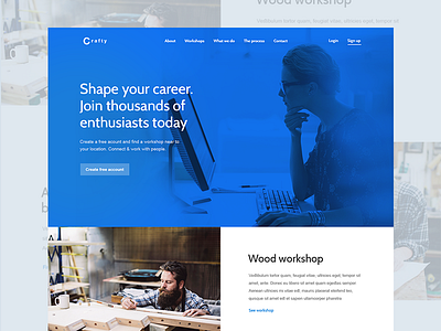 Crafty Home Page app blue branding clean design flat landing page layout logo ui ux web