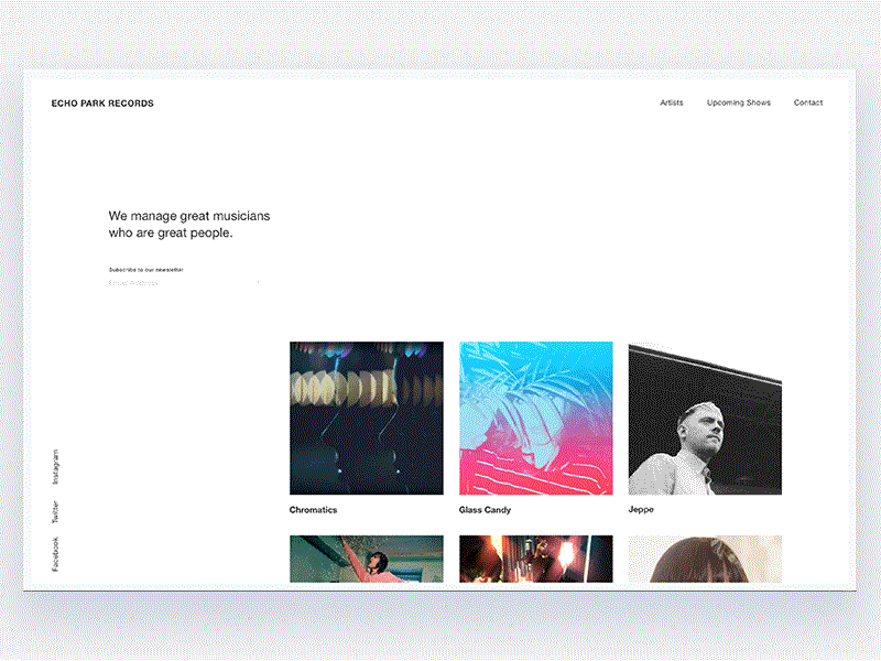 Artist Management Experiment animation artist layout management minimal music tour ui ux website