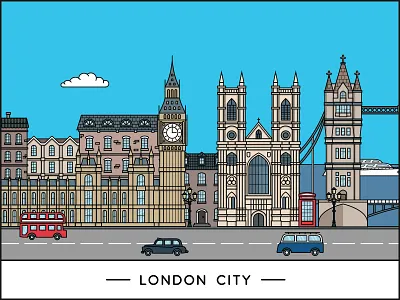 London landscape big ben bus city gherkin illustration landscape london london eye taxi tower bridge westminster abbey yacht