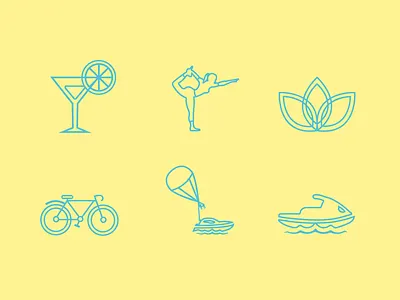 Icon Set - Miami Retreat agenda art beach flat icon icon set iconography icons line parasailing retreat summer