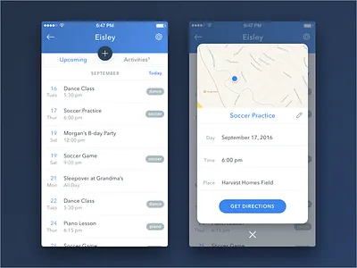 Mobile App Concepts app calendar card concept directions family map mobile modal ui ux wip