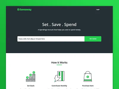 Saveaway (Beta) Landing Page beta dark finance green landing page saveaway saving spending website