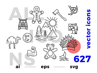 Allicons — 627 Line Vector Icons bundle icons line outline pack set vector