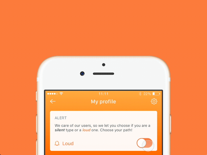 Alert on Profile alert animation app material principle scontu settings switch ui ux