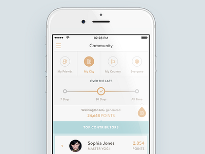 Yoga Community calm clean community exercise filter gamification health ios minimal ui ux yoga