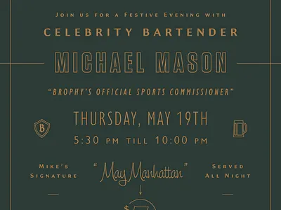 Brophys Invite bar branding brophys collateral design identity illustration invite pub rinker tavern typography