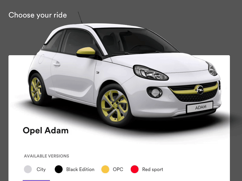 Car type selection animation car dashboad design product design quix ui