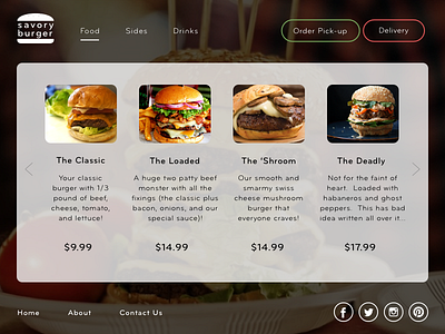 DailyUI - #043 - Food/Drink Menu 043 burgers dailyui drink food hamburgers social media icons