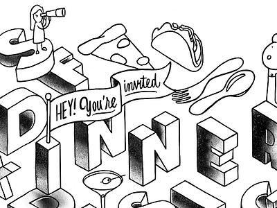 Dinner Invitation dinner illustration isometric lettering procreate tacos type