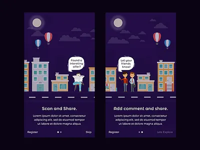 Flippar Walkthrough Experience android app illustration ios mobile onboarding purple ui ux walkthrough