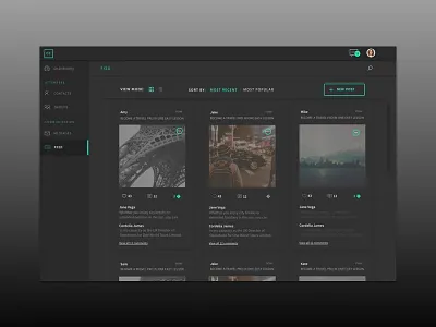 Dark UI - News Feed dashboard comments dark dashboard feed freebie photos sketch file ui