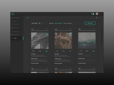 Dark UI - News Feed dashboard comments dark dashboard feed freebie photos sketch file ui