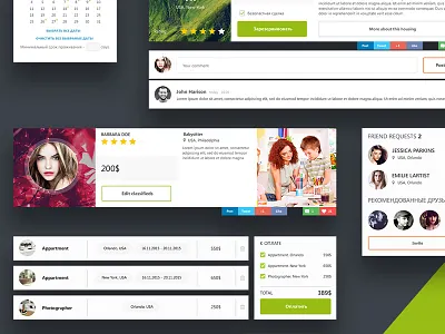 UI elements design elements flat kit network rent social ui ux web
