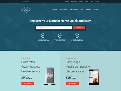 Landing Page for Web Hosting Company domain flat landing page layout stockholm sweden ui web hosting website