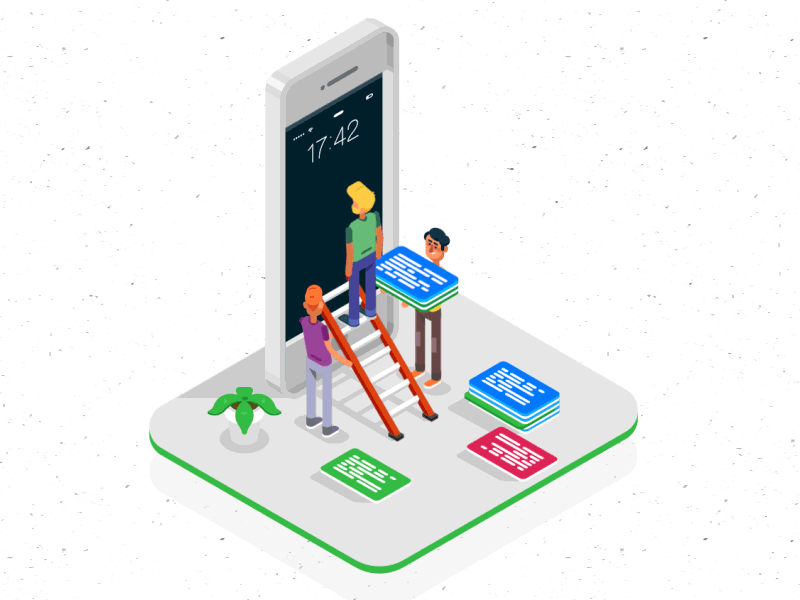 Animated Isometric Illustrations for helpshift characters illustrations motion phones