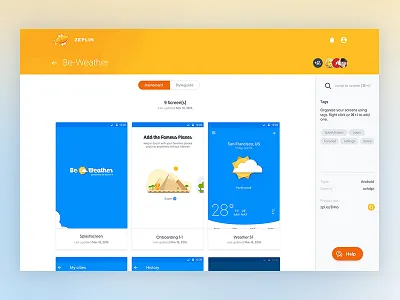 Zeplin Redesign - Project View interface layout list material project redesign search software tool ui yellow zeplin