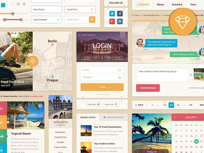 Summer UI Kit for Sketch (Freebie) calendar chat free freebie login psd sketch travel ui ui kit