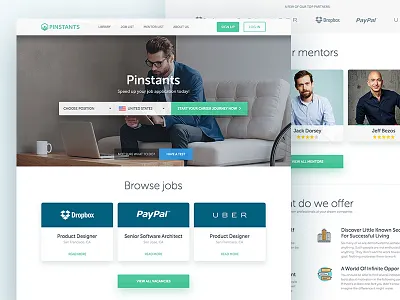 Pinstants Home Page career home page hr job ui user interface website