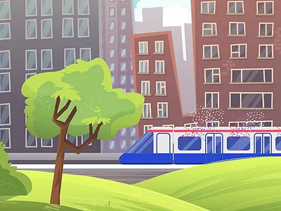 Celebrating in the train brown building celebrate city confetti fragment green hill shot train tree window