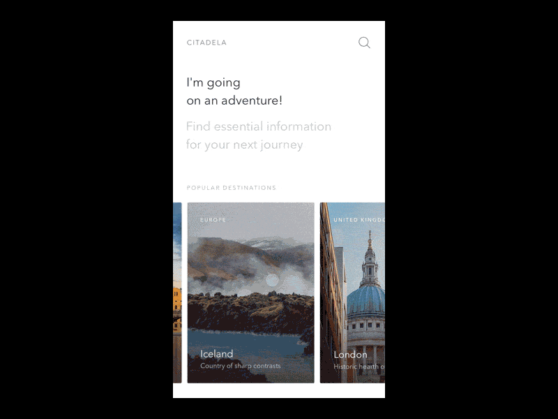 Citadela – countries animation cards gif mobile principle transition travel website