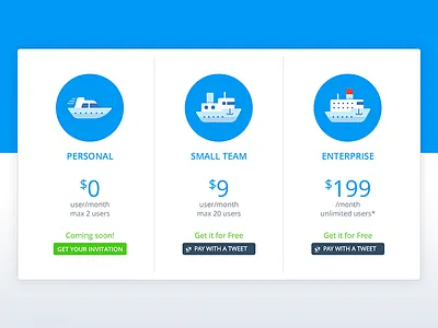 Pricing Page card flat icons illustration landing payment price pricing twitter ui ux website