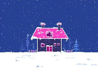 Snowfalling House chair colors falling house icon illustration snow view