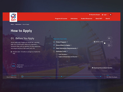 How to Apply - Interactive checklist dashboard education homepage interactive process progress student