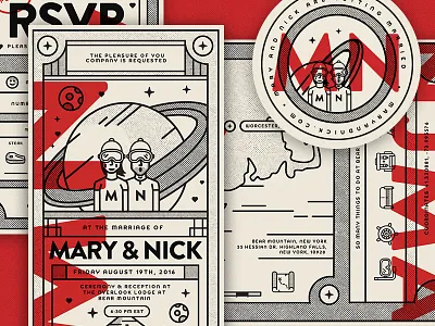 My Wedding Invites grid icon illustration invitation invites landingpage mountain red space typography wedding