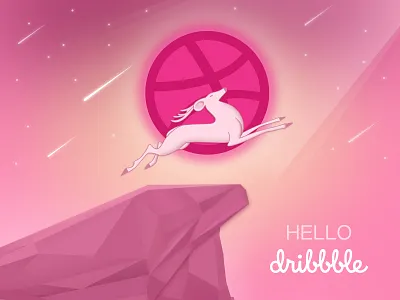 Hello Dribbble animal deer dribbble hello meteor moon photoshop pink shot sky star