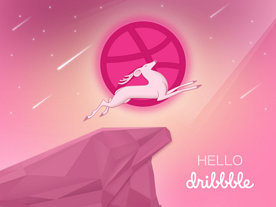 Hello Dribbble animal deer dribbble hello meteor moon photoshop pink shot sky star