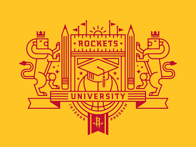 Rockets University badge banner basketball crest crown houston lion pencil red rockets school shield
