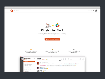 Product Hunt Kittybot for Slack bot landing modal producthunt slack
