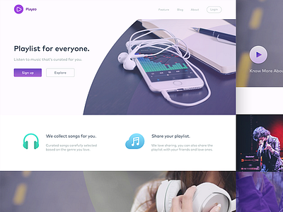 Playeo music play player playlist product ui website