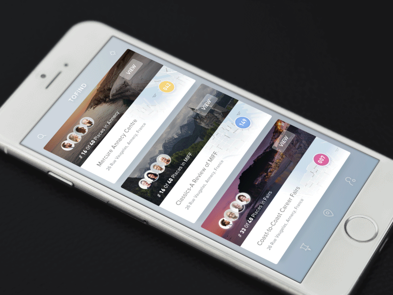 ToFind Card Stream Revision app calendar card comment concept date events map payment stream ui ux