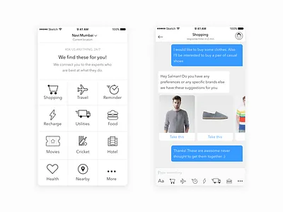 Self Assistant App - #DailyUI assistant bot chat food health hotel shopping travel